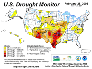 Drought Monitor depiction as of February 28, 2006