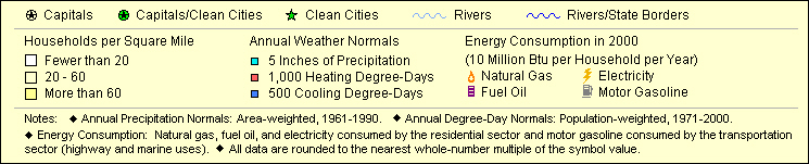 This is the legend for EIA's Residential Energy Map of the Mountain U.S. Census Division. If you have trouble reading this legend, call 1-202-586-8800.