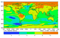 Change in average annual surface air temperature from 1960-1990 2070-2100.  Click to enlarge image.