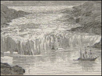 Engraving of how the Sermilik glacier looked 100 years ago