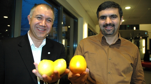 Daniel Yar Hamidi CEO of Inicia, left, and professor Mohammad Taherzadeh with samples of t...