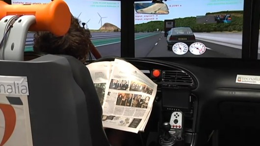 The system being tested in a road train simulator