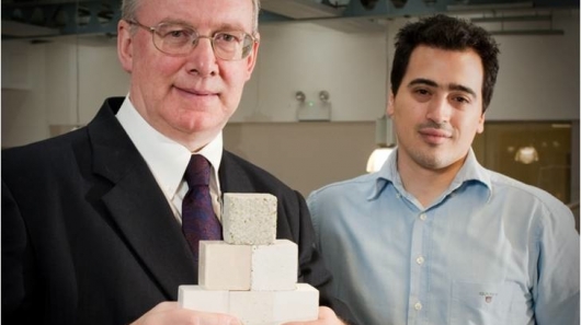 Novacem Chairman Stuart Evans and Chief Scientist Nikolaos Vlasopoulous, with samples of t...