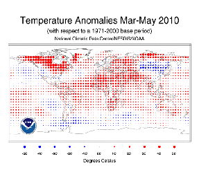 Temperature Anomalies March - May 2010.