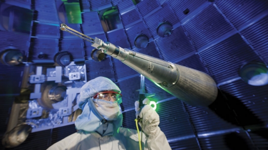 A NIF technician checks the target 