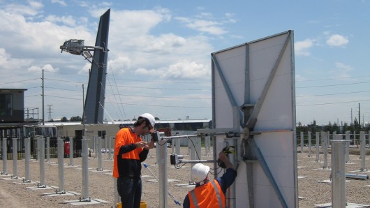 The new heliostats being installed to create a solar thermal field at CSIRO's Solar Energy...