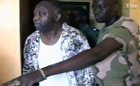 Laurent Gbagbo shown on Ivorian television shortly after his capture in Abidjan, Apr 11 2011
