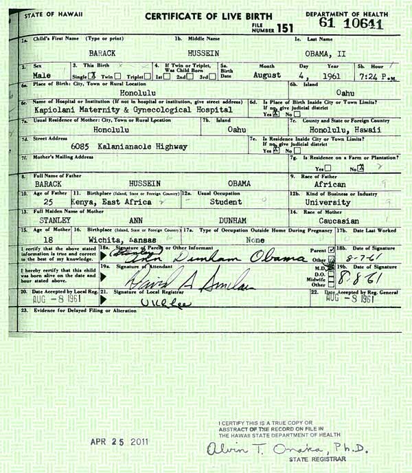 President Obama's Birth Certificate