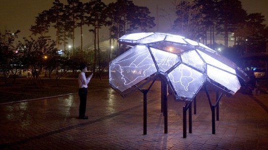 A user can send a text message to the structure, which then blinks to register receipt and...