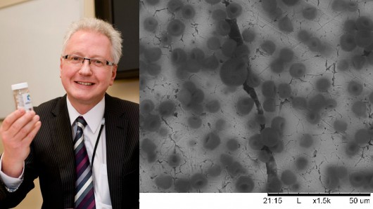 Cella Energy CEO Stephen Voller exhibits his breakthrough technology - right shows the fue...