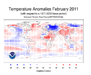 Global surface temperature Anomalies - February 2011.