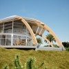 The arch shape provides earthquake resistance compared with perpendicular structures
