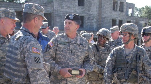 Soldiers at the recent Fort Bragg exercise, in which they trialled tactical smartphones (P...