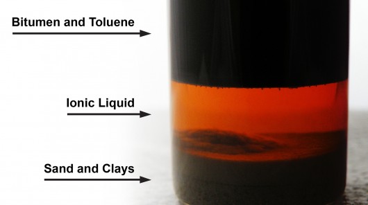 A tar sand sample treated with the ionic liquid process(Photo: Penn State University)