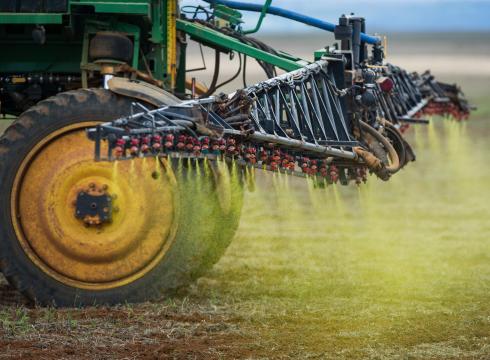 Herbicide is sprayed on a soybean field in western Brazil on Jan. 30, 2011.
