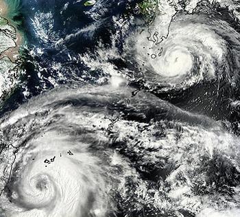 Typhoons Damrey and Saola