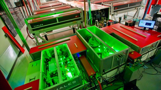 The BELLA laser during construction at Berkeley Lab. It recently delivered a record-breaki...