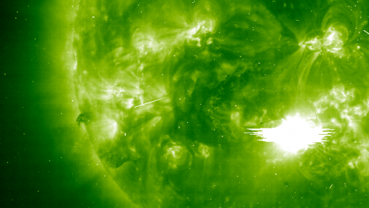 A solar flare observed by NASA and ESA's  Solar & Heliospheric Observatory on October 29 2...