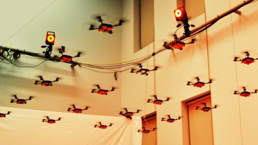 The autonomous squadron made up of 20 quadrotor robots from KMel Robotics (Photo: Kmel Rob...