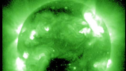 The solar flare (top right) that sent the CME heading our way (Image: National Weather Ser...