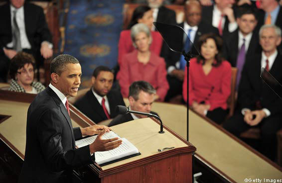 US President Barack Obama delivers his annual State of the Union Address before a joint session of Congress and the Supreme Court