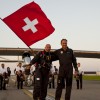 Bertrand Piccard and Andre Borschberg after landing in Switzerland (Photo: Solar Impulse -...