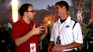Corey Hawkey (left), program coordinator for OSUs energy services and sustainability office, gleaned some ideas during a home game last season from Ed von Bleichert, environmental operations manager for Colorados department of facilities management. Colorado was one of the first to tackle the zero-waste goal at a large-capacity stadium (Colorados Folsom Field seats 52,000).