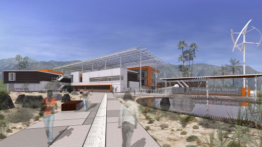 Conceptual image of HGA's Palm Springs campus design (Image copyright HGA Architects and E...