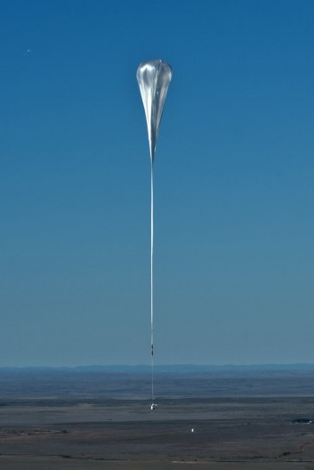 The Stratos capsule just after launch, beginning its journey to an altitude of nearly 25 m...