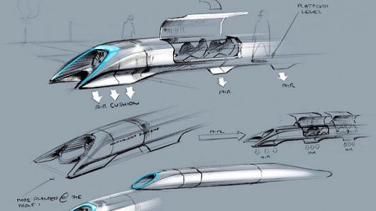 Design sketches of Elon Musk's proposed Hyperloop high-speed tube transport system