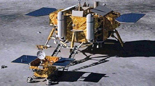 Artist's conception of YuTu lunar rover deployment from China's Chang'e-3 lunar lander (Im...