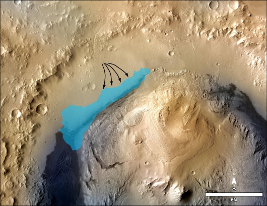 Possible extent of an ancient lake in Gale Crater, Mars (Image: NASA/JPL-Caltech/MSSS)