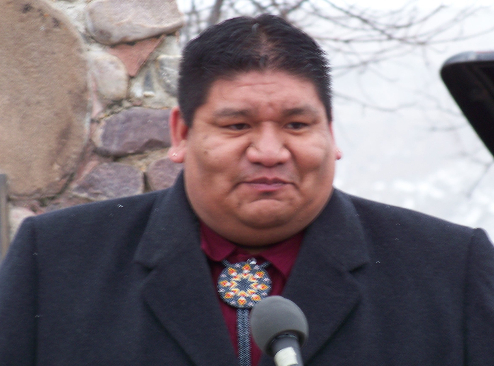 Northwestern Band of Shoshone Chairman Jason Walker addresses the crowd during the Bear River Massacre memorial on January 29, 2011.
