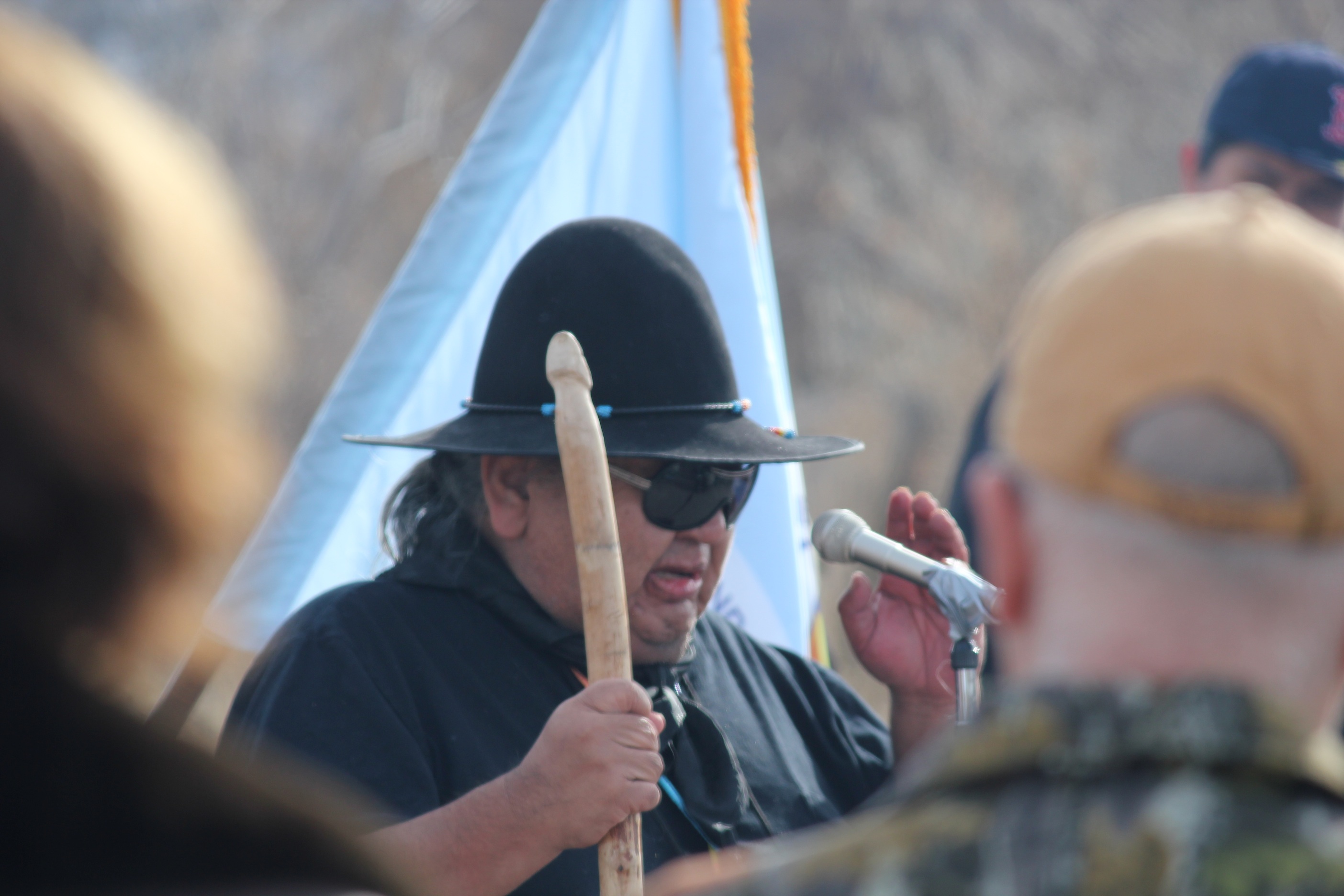 Ricky Haysuse, a member of the Northwestern Band of Shoshone, prays during the Bear River Massacre memorial on January 29, 2012.