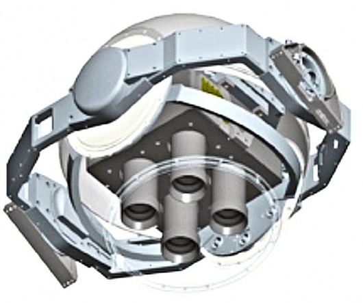 Sketch of the four-lens ARGUS-IS digital camera, mounted in gyroscopically stabilized gimb...