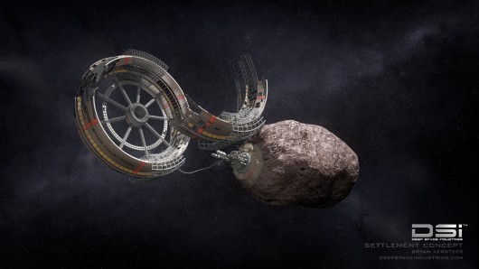 Artist's concept of a space settlement built from asteroid materials harvested by DSI (Ima...