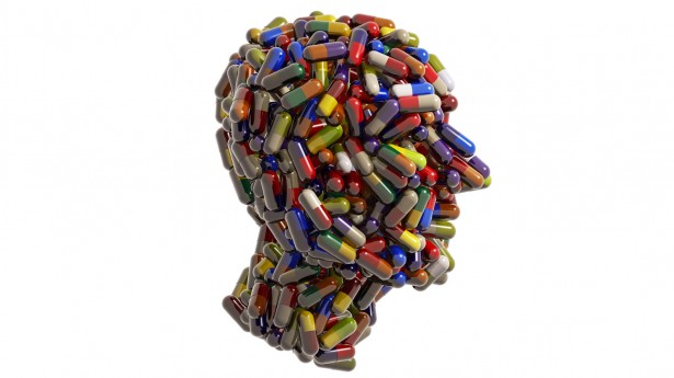 Human head created of medical pills via Shutterstock