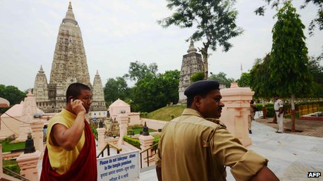Scene outside Bodh Gaya temple complex in Bihar after explosions (7 July)