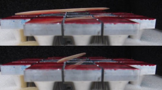 The movement of levitated objects - here a toothpick - is possible by varying the acoustic...