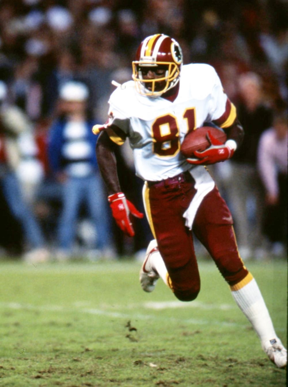 Art Monk runs up the field. Monk played 14 seasons with the Redskins. (Photo courtesy The Associated Press.)