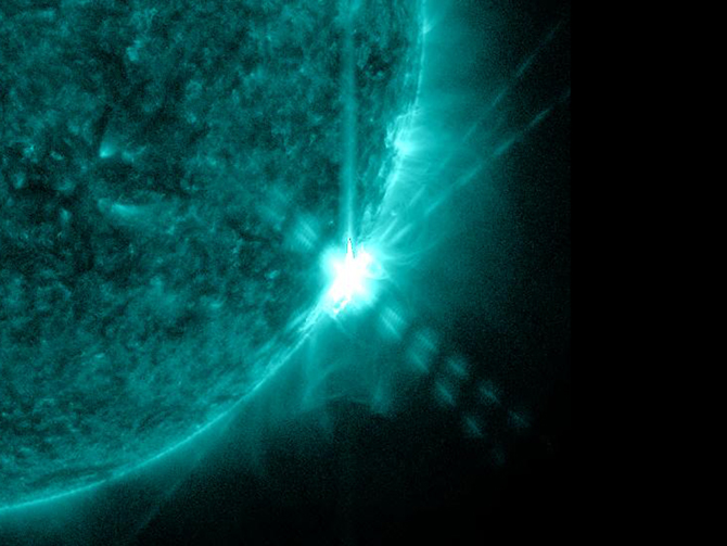 M5.9 class flare appears on the lower right of the sun on June 7, 2013.