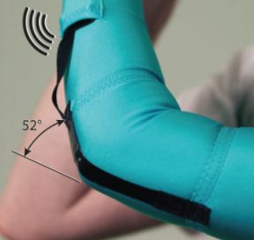 DEAP material forms a sensor on this arm brace that detects the angle of the wearer's elbow.