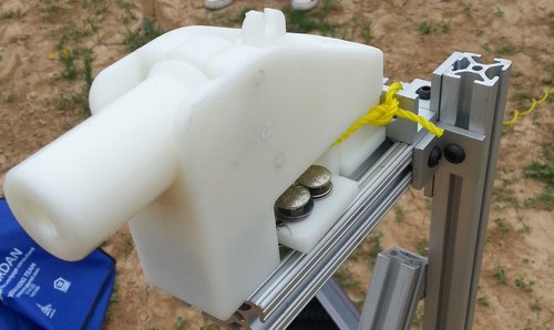 The 3D printed single-shot Liberator pistol in test fire mount (Photo: Defense Distributed...