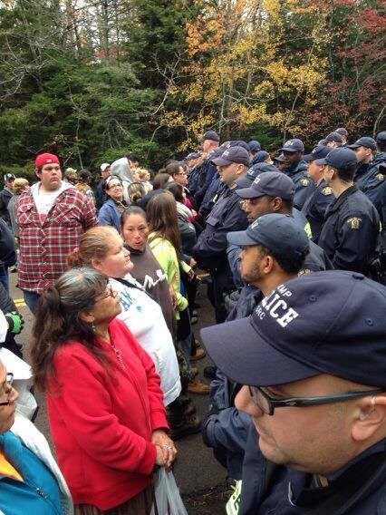 Mi'kmaq women stared down RCMP officers near Elsipogtog First Nation on October 17. (Photo: Twitter)