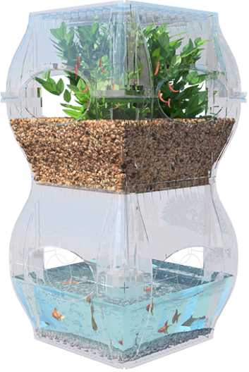 The Aqualibrium is modular (identical stackable sections hold the fish and the plants) and...