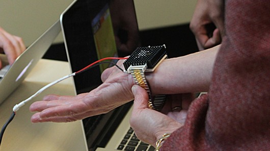 The Wristify thermoelectric bracelet being put to the test at MIT's MADMEC (Photo: Frankli...