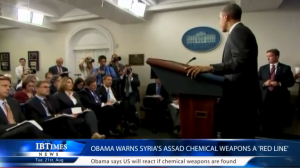 President Obama making his off the cuff remark about a "red line" in Syria in August 2012.