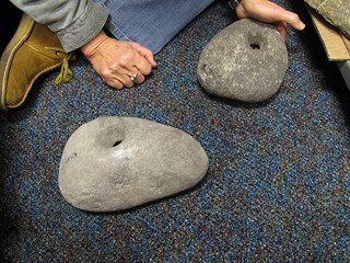 Reef net weights, carved from the rocks of Cherry Point. (Ashley Ahearn)
