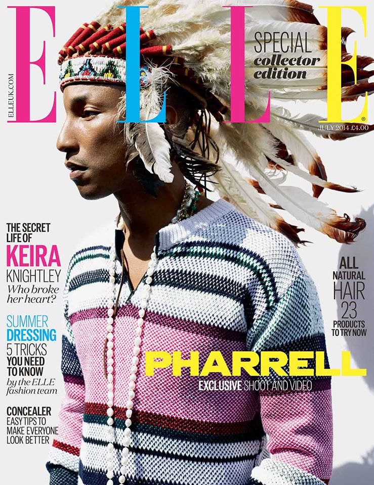 Pharrell Williams on the cover of the July 2014 collector's edition issue of Elle UK, shot by Doug Inglish.