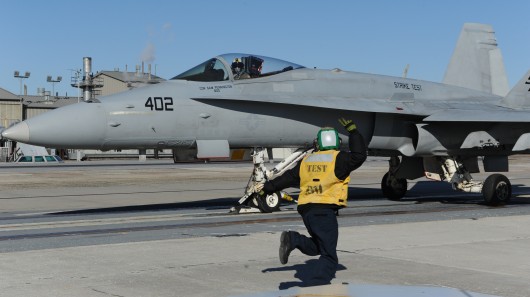 An F/A-18C Hornet is launched from a test runway using EMALS (Image: US Navy)